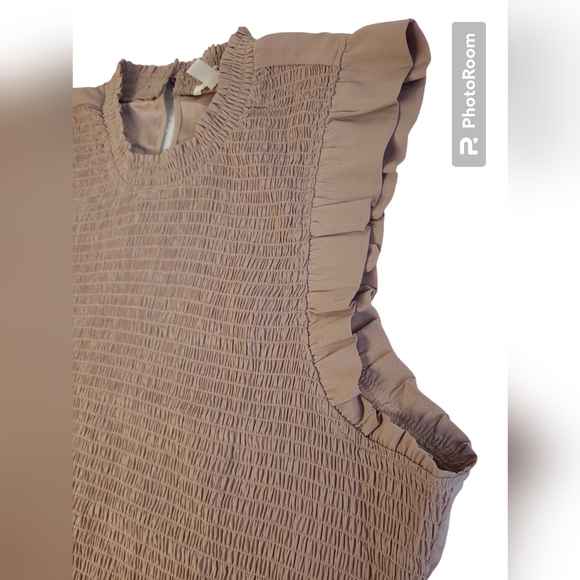 Goodthreads Women Georgette Smocked-Front Ruffle Sleeveless Brown Shirt Size XL - Picture 8 of 11